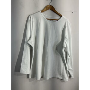 Womans D & Co Essentials 2X White Crew Neck Long Sleeve T Shirt